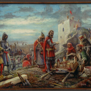 MPS-13051, Marian J. Fida, Kazimierz Wielki na Zamku Przemyskim (jesień 1349); olej na płótnie, 80 cm x 100 cm; Przemyśl, 1986