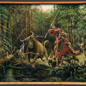 MPS-13052, Marian J. Fida, Polowanie na tura w lasach przemyskich; olej na płótnie, 60 cm x 81 cm; Przemyśl, 1994