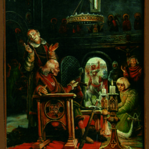 10. MPS-13055, Marian J. Fida, Władysław Jagiełło w Przemyślu (listopad 1424 r.); olej na płótnie, 100 cm x 80 cm; Przemyśl, 1989