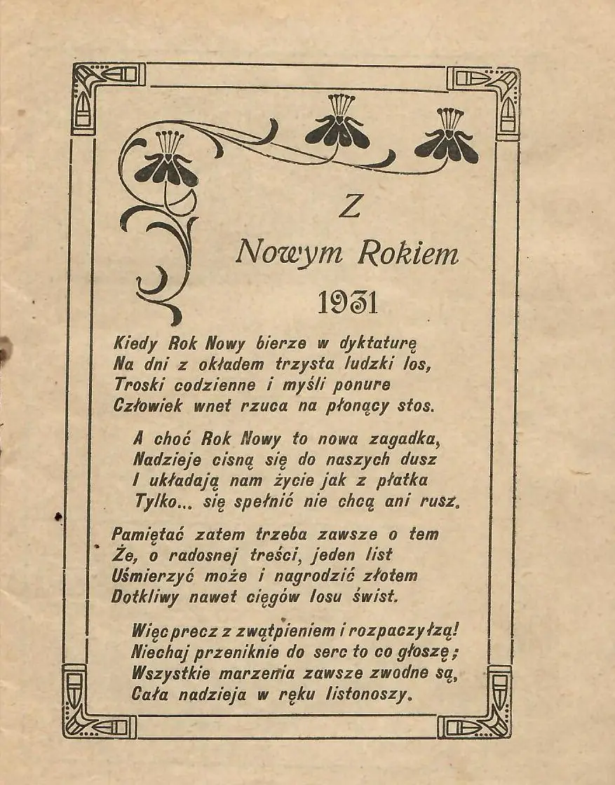 Noworocznikowe życzenia na 1931 rok