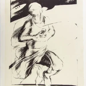„Na wirażu”, 1977-1980, litografia na papierze, 73,6 x 55,2 cm, nr inw. MPS-1919