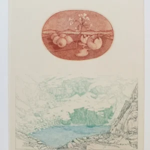 „Dwa pejzaże nostalgiczne”, 1976, akwaforta barwna, 32,5 x 25,8 cm, nr inw. MPS-1079