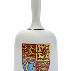 Dzwonek na 25-lecie panowania Elżbiety II z portretem królowej, porcelana, kalkomania, srebrzenie, nr inw. IP-KJK-199