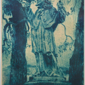 Marian Stroński, Przydrożna figura Św. Jana Nepomucena w Ruszelczycach, 1936, grafika, sucha igła, miękki werniks, 32×23.5 cm, MPS-1145.