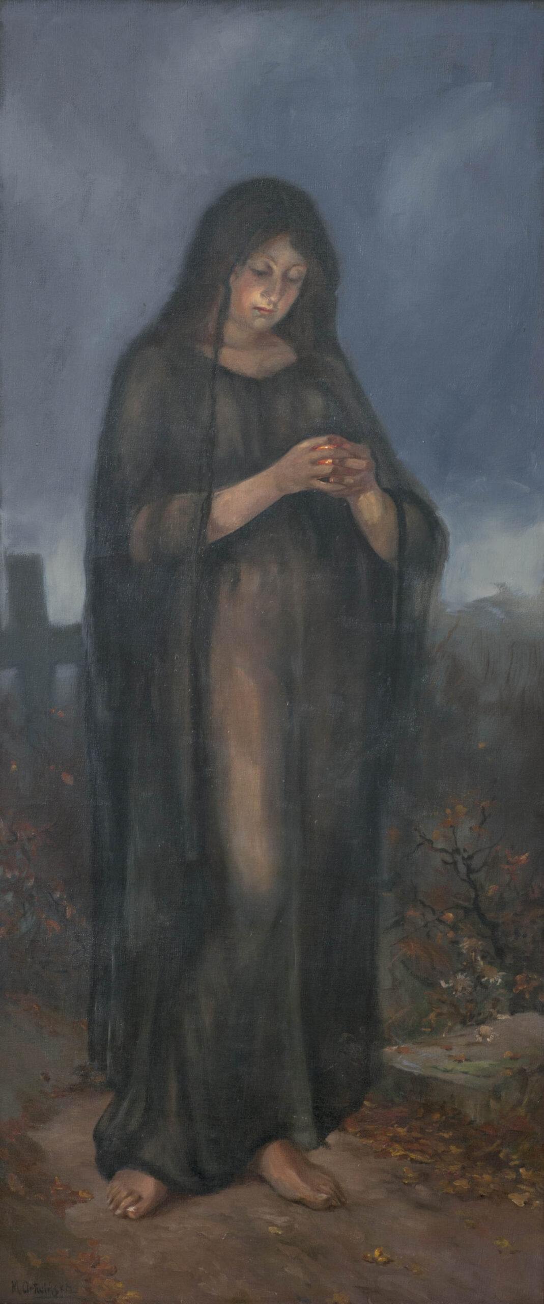 Kobieta na tle cmentarza, Maria Artwińska, Przemyśl, 1906-1920, ze zbiorów Muzeum Narodowego Ziemi Przemyskiej, MPS-162