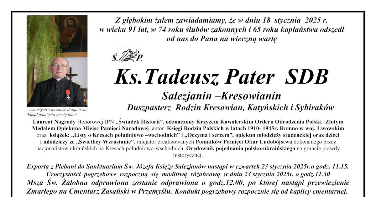 Nie żyje Ks. Tadeusz Pater