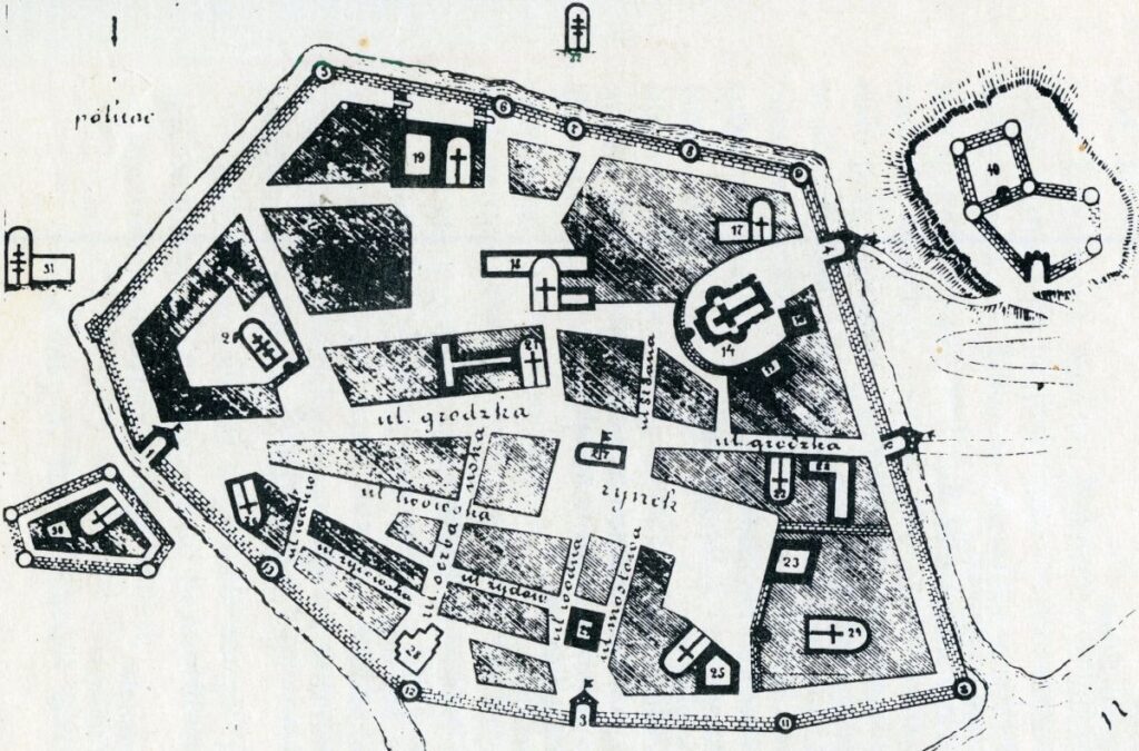 Il. 2. Plan miasta Przemyśla z II połowy XVII w., źródło: L. Hauser, Monografia miasta Przemyśla, Przemyśl 1883