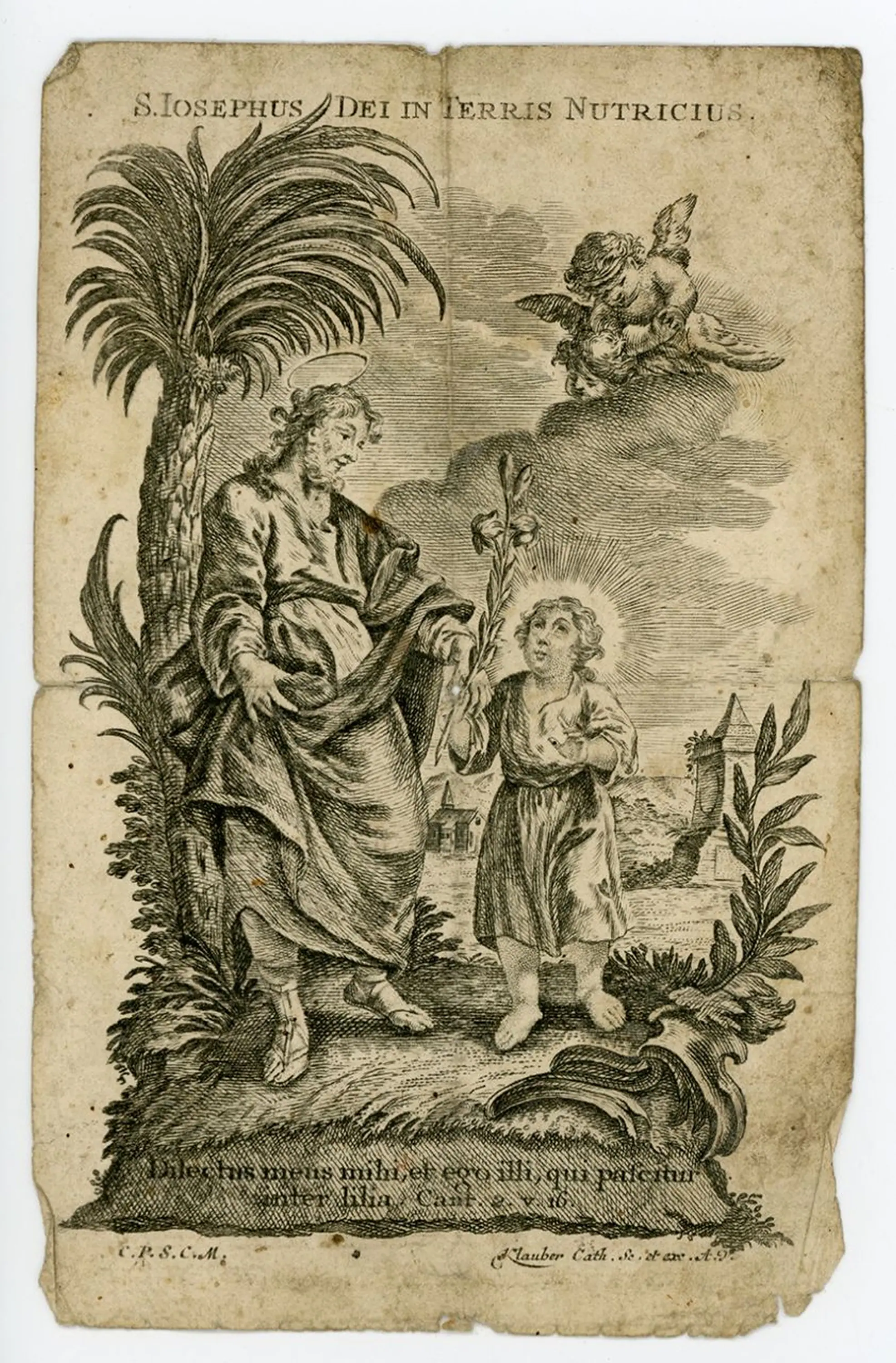 Grafika Św. Józef z Jezusem, C.P.S.C.M. Klauber Cath. sc. A.J ex., Augsburg, Niemcy, papier, miedzioryt, MPS-6189, MNZP