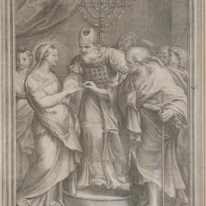 Grafika Zaślubienie Matki Boskiej św. Józefowi, Cevol Maratta … los Sincerius Praenest … Bened. Fariat, XVIII w., papier, miedzioryt, MPS-5680, MNZP