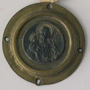 Plakieta – Św. Józef z okładki książki, autor nieznany, XIX w. mosiądz, srebro, tłoczenie, lutowanie, ZNr-1542, MNZP