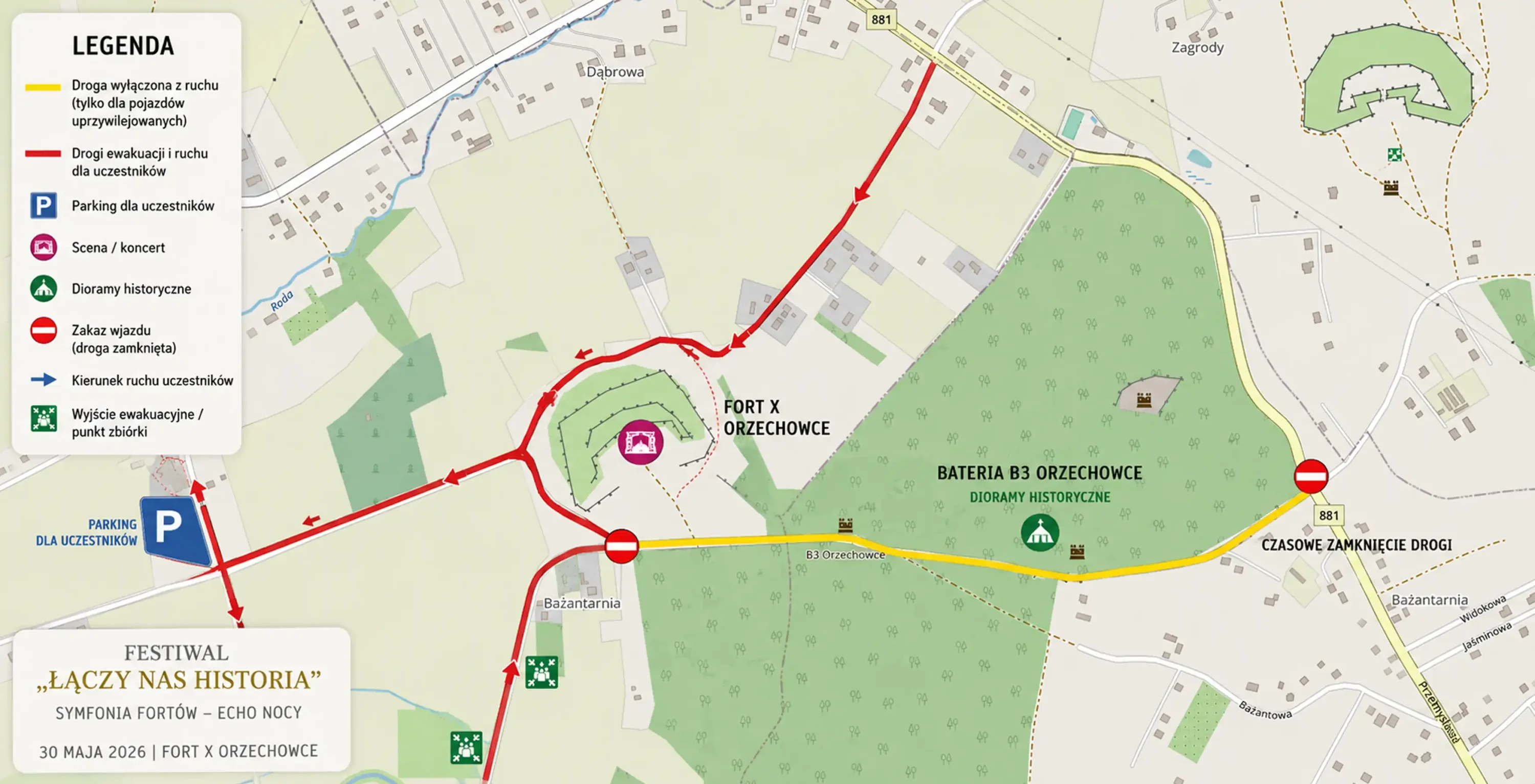 Festiwal Łączy Nas Historia - mapa organizacji ruchu.